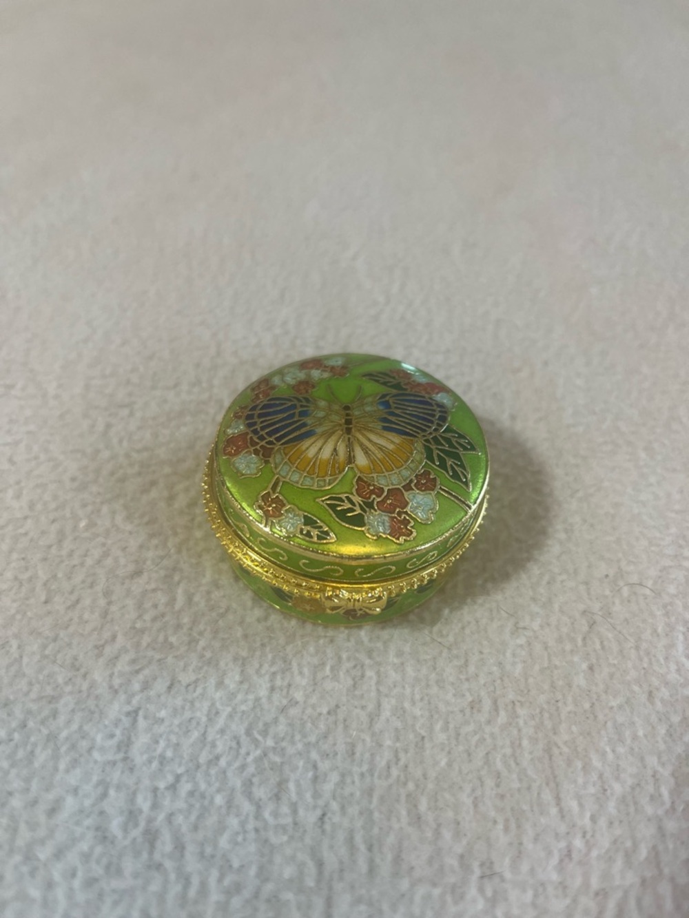 Green Cloisonné Butterfly Trinket Box